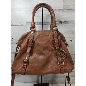 Michael Kors Brown Pebbled Leather Satchel with Gold Hardware